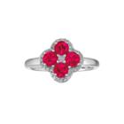 Lab-created Ruby And White Topaz Flower Sterling Silver Ring