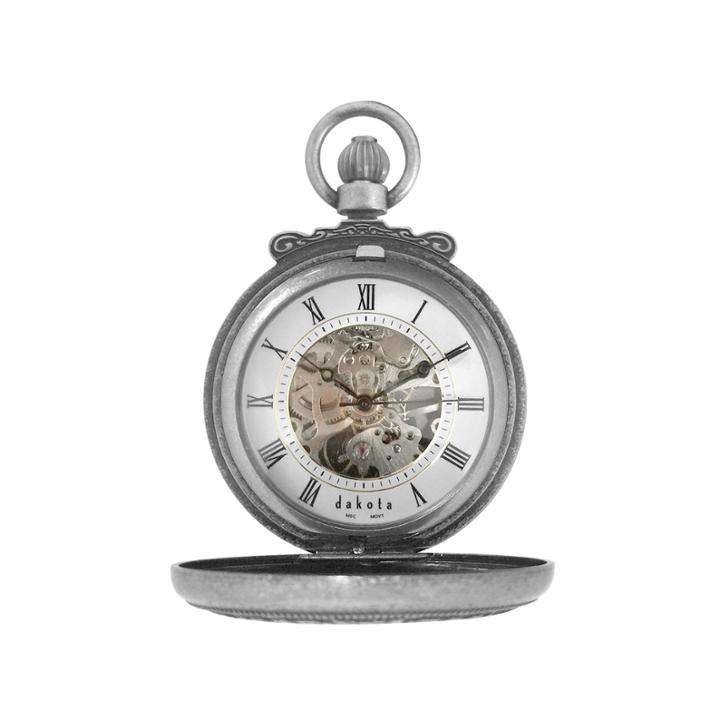 Dakota Men's Mechanical Silver Dress Dual Cover Pocket Watch 32816