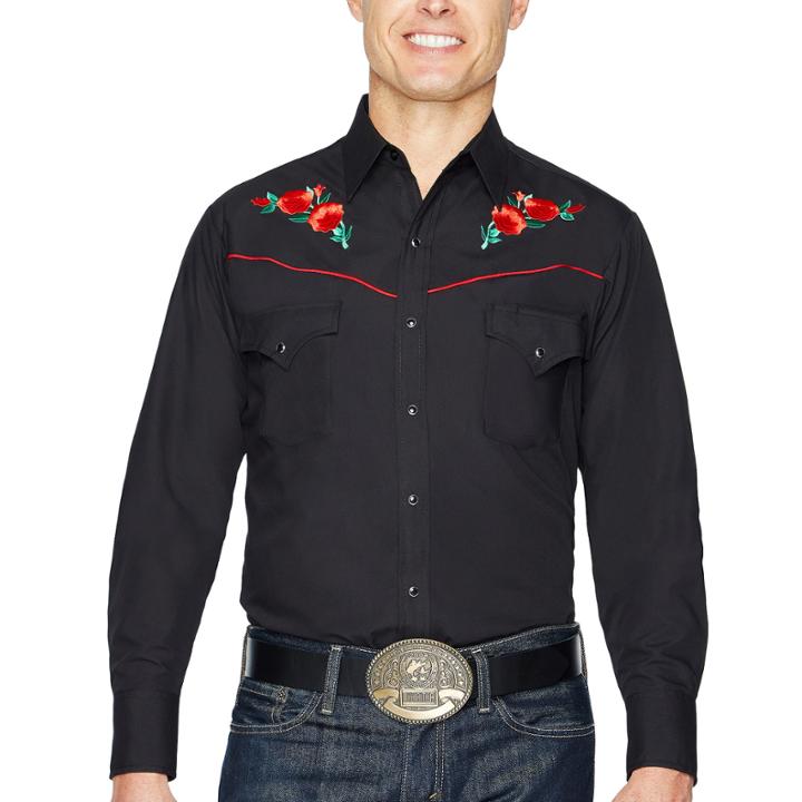 Ely Cattleman Long Sleeve Snap-front Rose Embroidered Western Shirt