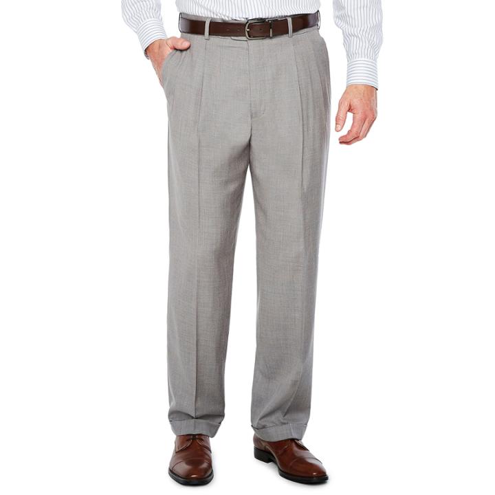 Stafford Sharkskin Stretch Pleated Pants Classic Fit