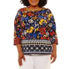 Lark Lane Must Have3/4 Sleeve Border Tunic- Plus