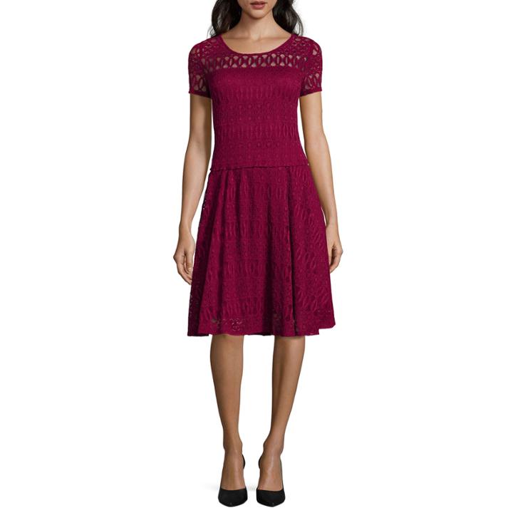 Perceptions Short-sleeve Lace Fit-and-flare Dress