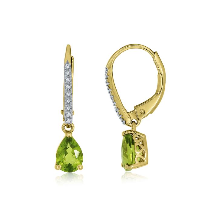 Pear-shaped Genuine Peridot And Lab-created White Sapphire Leverback Drop Earrings