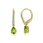 Pear-shaped Genuine Peridot And Lab-created White Sapphire Leverback Drop Earrings