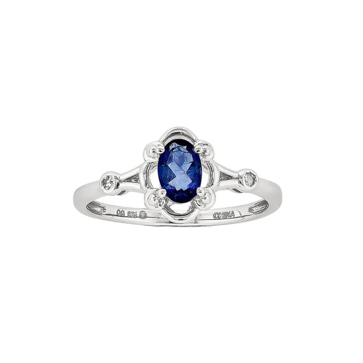 Womens Diamond Accent Lab Created Blue Sapphire Sterling Silver Delicate Ring