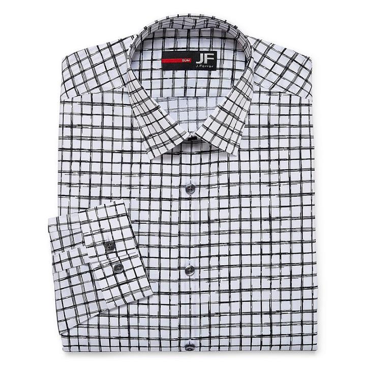 Jf J.ferrar Easy Care Stretch Long Sleeve Woven Checked Dress Shirt