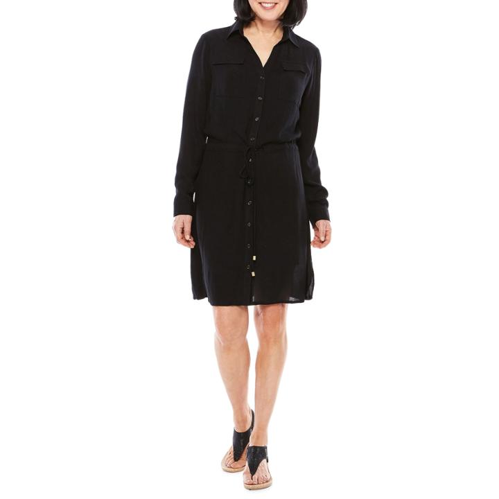 Sag Harbor Roll Sleeve Crinkle Dress