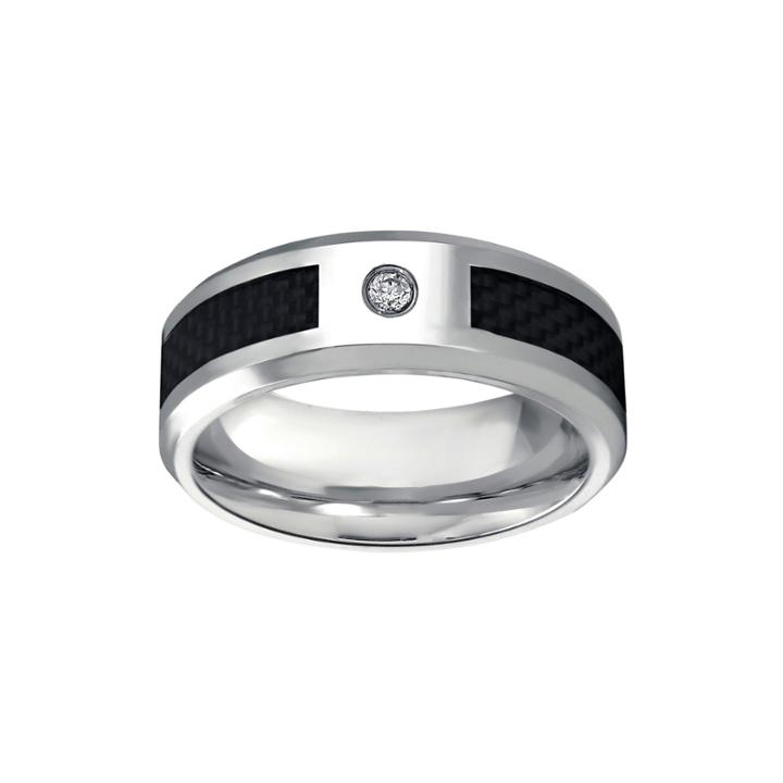 Mens Cubic Zirconia Stainless Steel Band Ring With Carbon Fiber