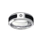 Mens Cubic Zirconia Stainless Steel Band Ring With Carbon Fiber
