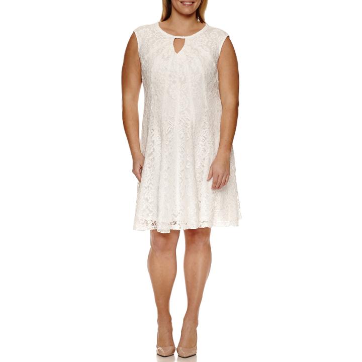 Studio 1 Sleeveless Keyhole Neck Lace Fit & Flare Dress-plus