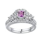 Diamonart Pink & White Cubic Zirconia Sterling Silver Bridal Ring Set