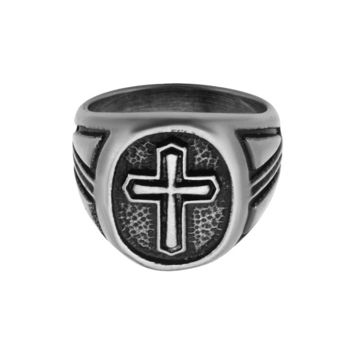 Inox Jewelry Mens Stainless Steel Antique-look Cross Ring