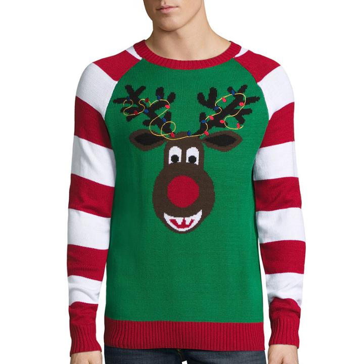 Novelty Season Reindeer Ugly Xmas Cotton Blend Pullover Sweater