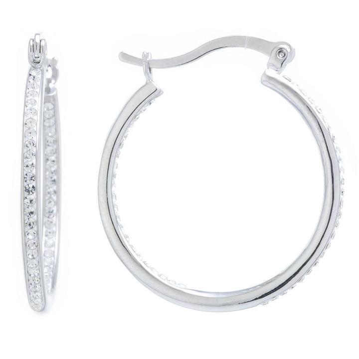 Silver Treasures 30mm Inside Out Click Top Clear Pure Silver Over Brass 30mm Hoop Earrings