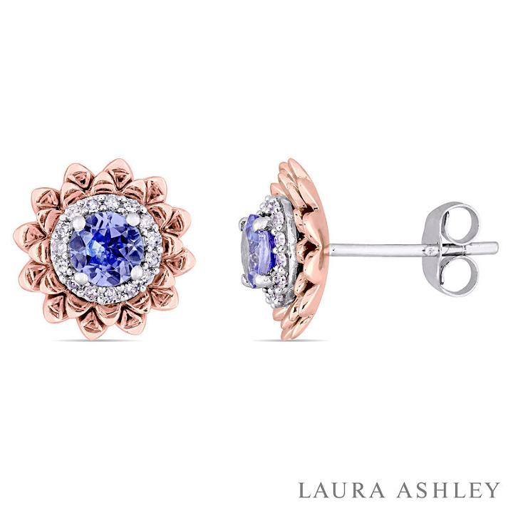 Laura Ashley Genuine Purple Tanzanite Flower Ear Pins