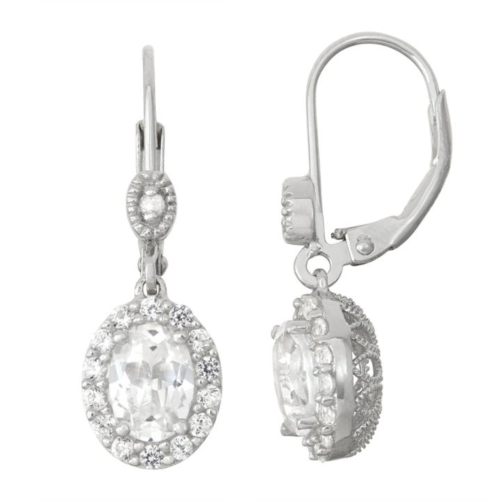 Lab-created White Sapphire Sterling Silver & Diamond Accent Leverback Earrings