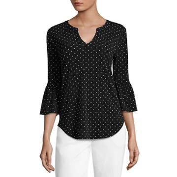 Liz Claiborne 3/4 Sleeve U Neck Dots T-shirt-womens - Tall