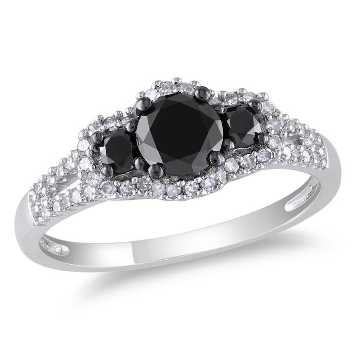 Love Lives Forever Womens 1 Ct. T.w. Color Enhanced Round Black Diamond 14k Gold 3-stone Ring