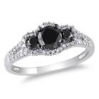 Love Lives Forever Womens 1 Ct. T.w. Color Enhanced Round Black Diamond 14k Gold 3-stone Ring