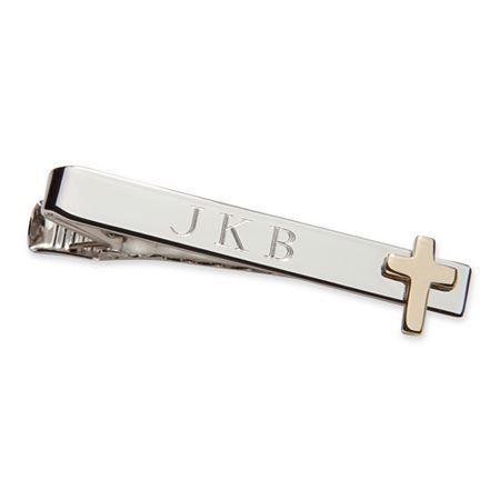 Personalized Tie Bar W/ Gold-tone Cross