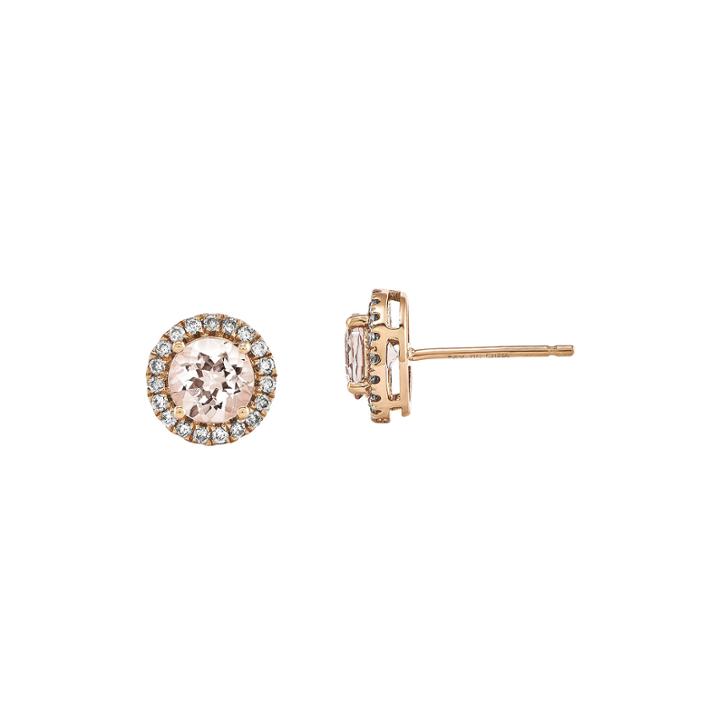 Genuine Morganite And 1/4 Ct. T.w. Diamond 14k Rose Gold Halo Earrings