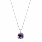 Genuine Amethyst Sterling Silver Cushion Pendant Necklace