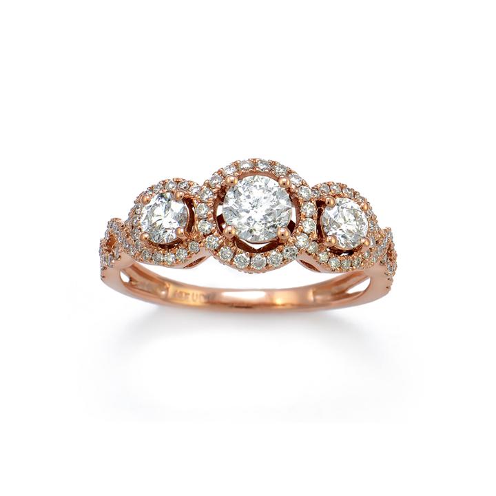 Limited Quantities 1-1/7 Ct. T.w. Diamond 14k Rose Gold 3-stone Ring