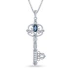 Enchanted Disney Fine Jewelry Genuine Blue Topaz And Diamond Accent Cinderella Key Pendant Necklace In Sterling Silver