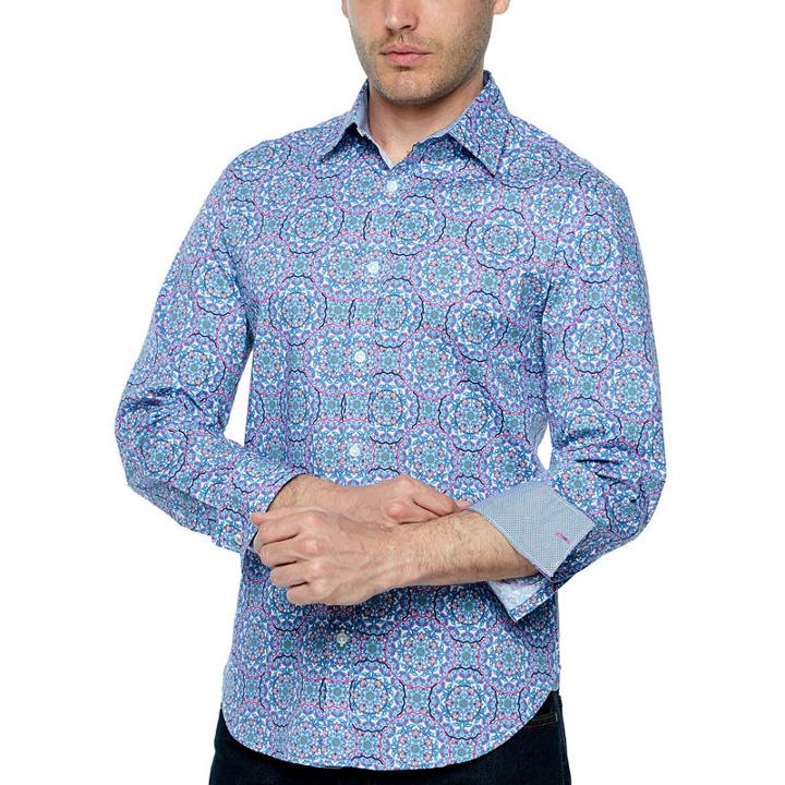 Society Of Threads Long Sleeve Geometric Button-front Shirt