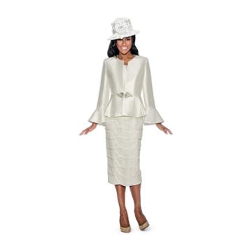 Giovanna Collection Women's Silk Wool And Tiered Lace 3-piece Skirt Suit