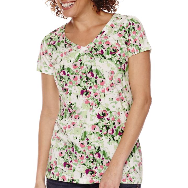 St. John's Bay Short-sleeve Shirred V-neck Tee - Petite