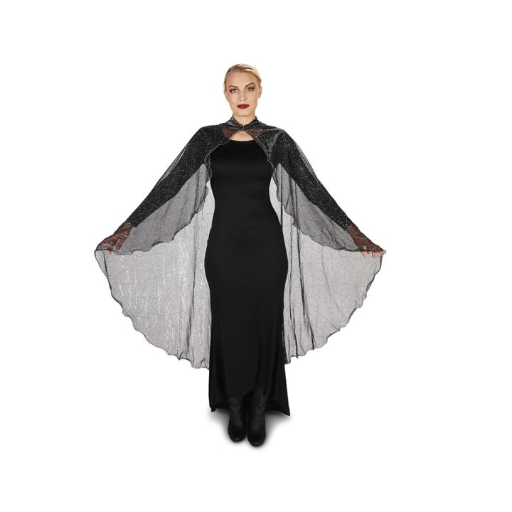 Black Mesh Spider Web Adult Cape With Hood