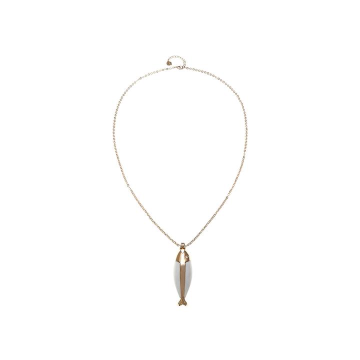 Monet White And Gold-tone Fish Pendant Necklace