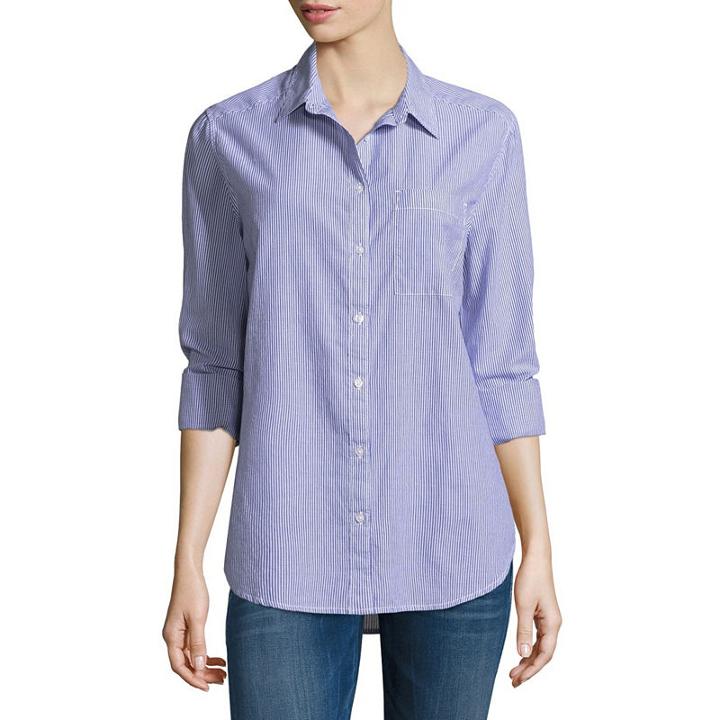 Arizona Loose Fit Long Sleeve Button-front Shirt-juniors