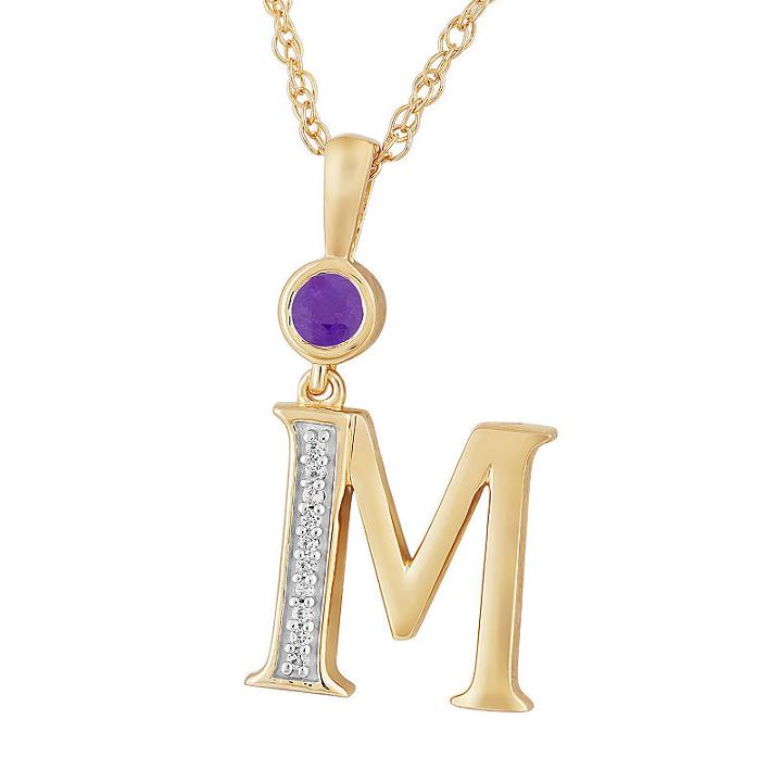 M Womens Genuine Purple Amethyst 14k Gold Over Silver Pendant Necklace