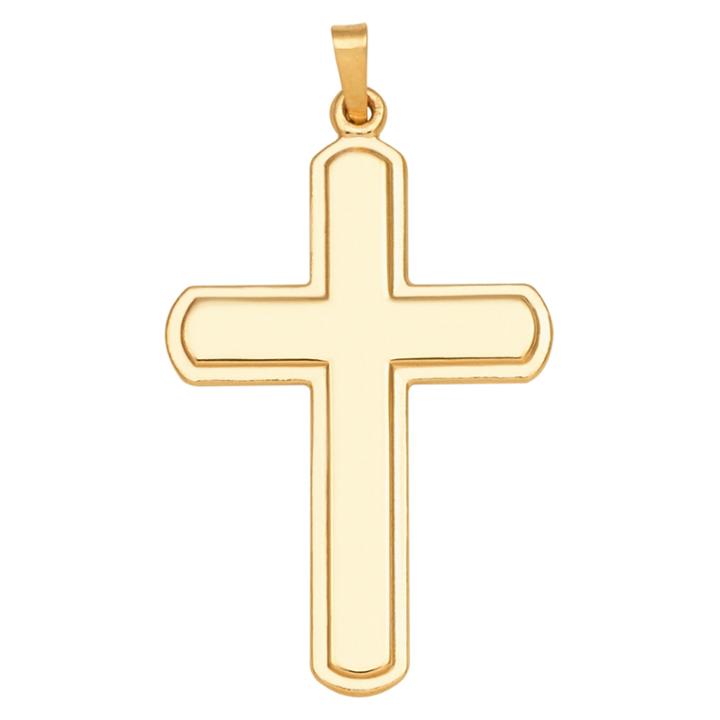 14k Yellow Gold Polished Round-edge Cross Charm Pendant