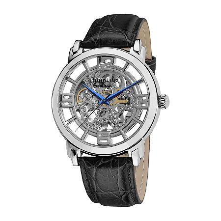 Sthrling Original Mens Silver-tone Dial Croc-look Strap Automatic Watch