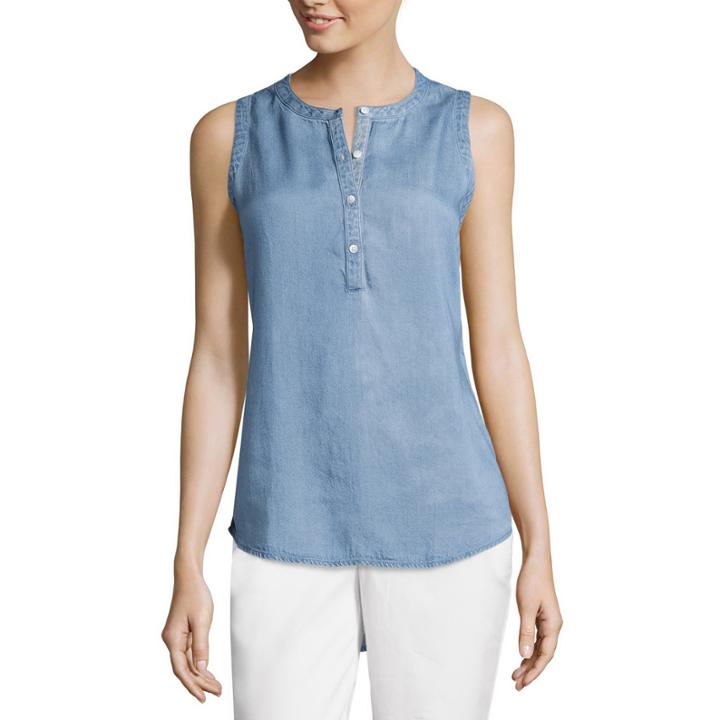 Liz Claiborne Sleeveless Henley Popover Top