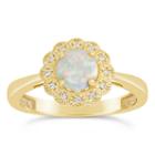 Womens Diamond Accent Lab Created White Opal Gold Over Silver Cocktail Ring