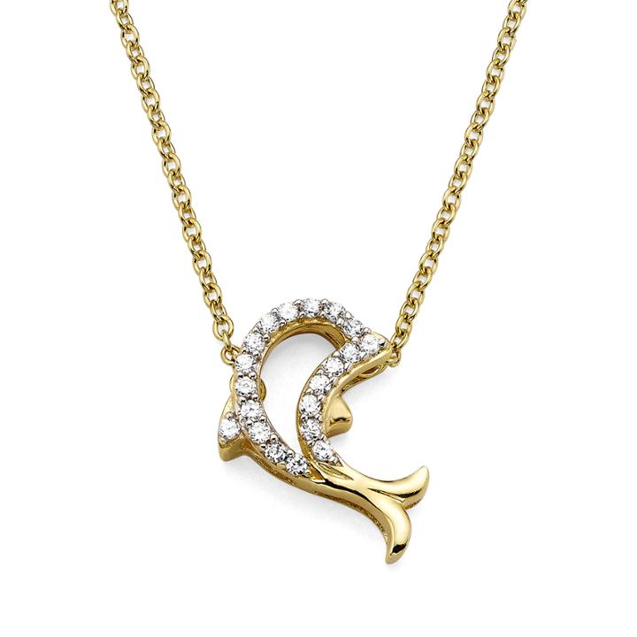 1/10 Ct. T.w. Diamond 10k Yellow Gold Dolphin Pendant Necklace