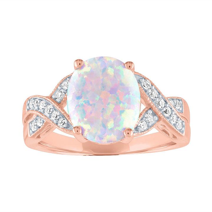 Womens Lab Created Opal Multi Color 14k Rose Gold Over Silver Cocktail Ring