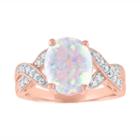 Womens Lab Created Opal Multi Color 14k Rose Gold Over Silver Cocktail Ring