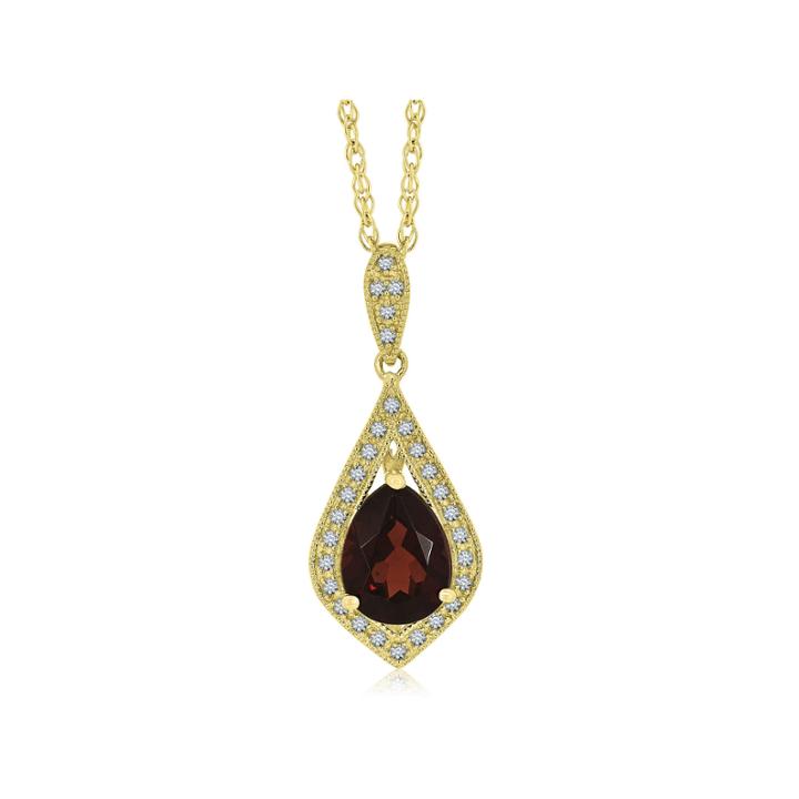 Womens Red Garnet Gold Over Silver Pendant Necklace