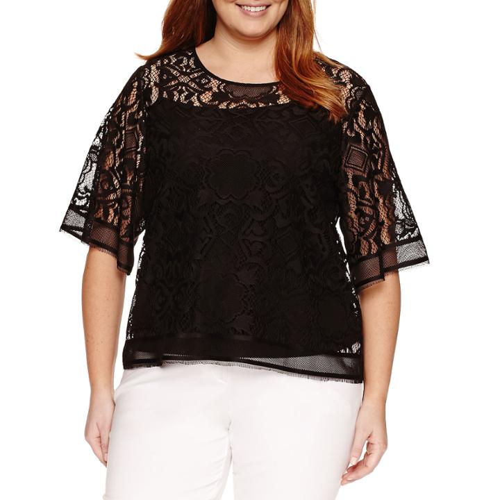 Worthington Short Sleeve Lace Blouse - Plus