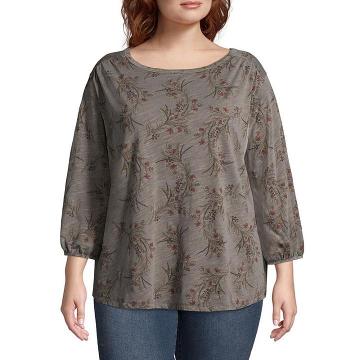 St. John's Bay 3/4 Sleeve Step Hem Garment Wash Blouse - Plus