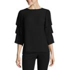 Worthington 3/4 Sleeve Crew Neck Woven Blouse - Tall