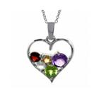 Genuine Multi-gemstone Sterling Silver Heart Pendant Necklace