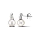 1/8 Ct. T.w. Diamond & Cultured Freshwater Pearl Earrings
