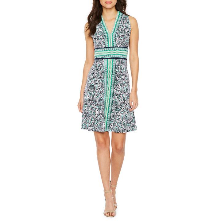 London Style Sleeveless Pattern Fit & Flare Dress