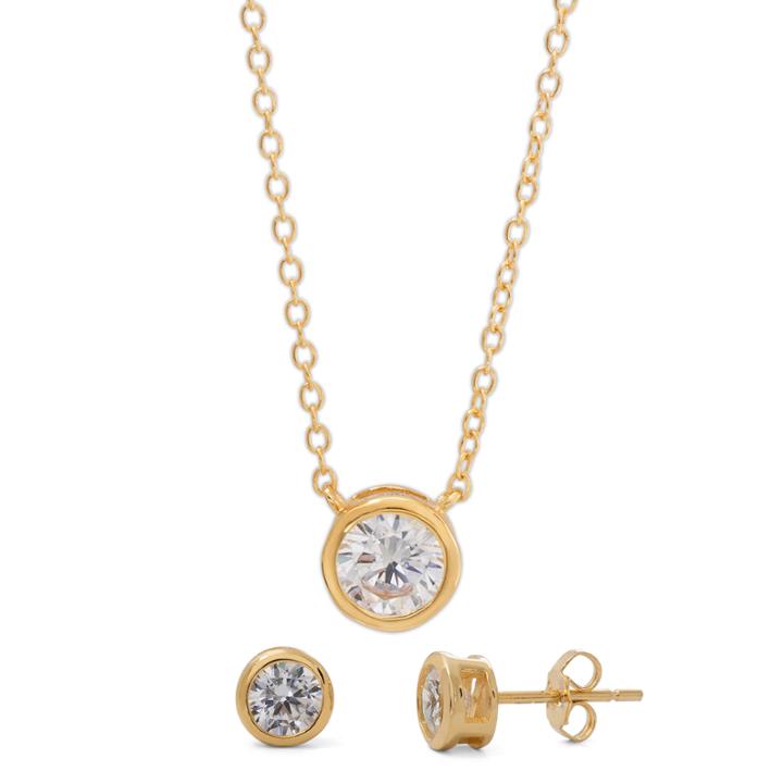 Womens 2-pc. White Cubic Zirconia Gold Over Silver Jewelry Set